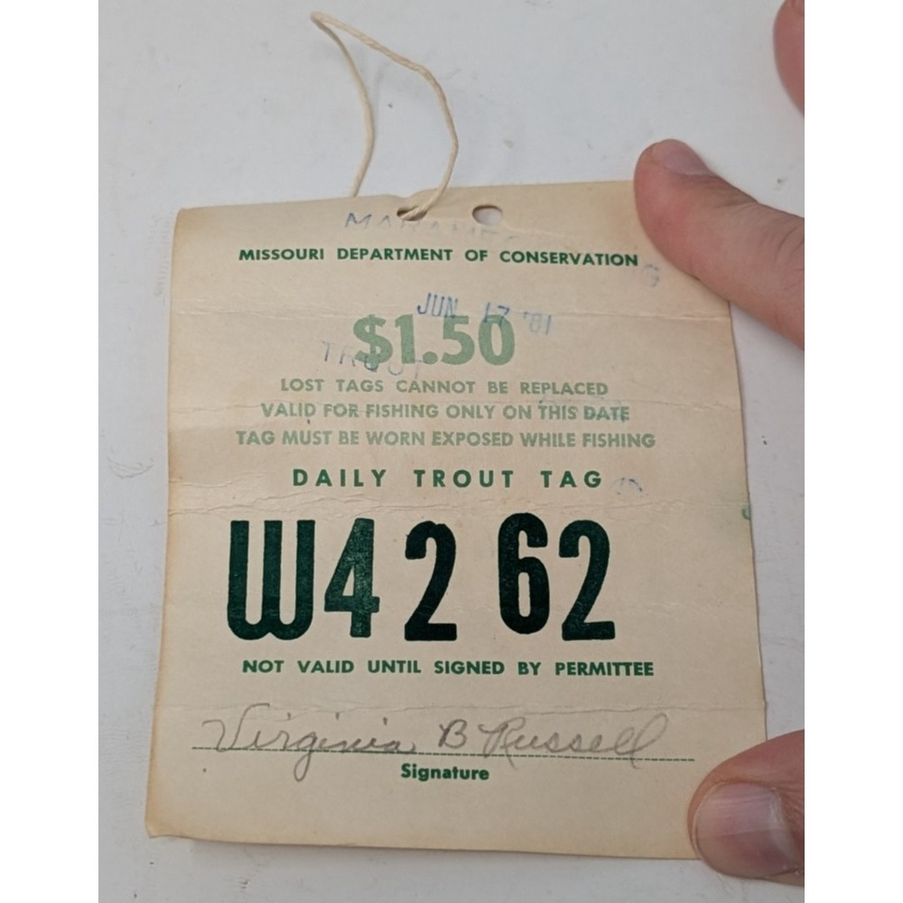 Vintage Missouri Daily Trout Tag Permit License 1980s 80s 1981 Fishing Ephemera